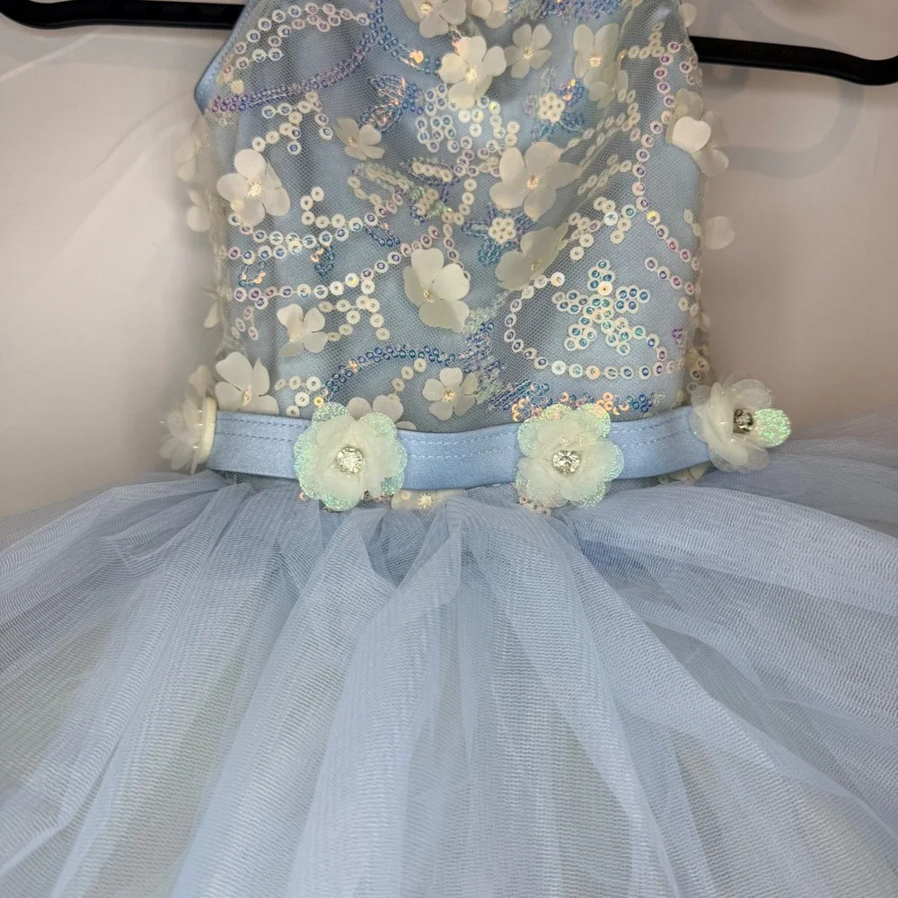 Weissman Girls XSC Blue Sequin 3D Floral Tulle Tutu Dance Recital Costume